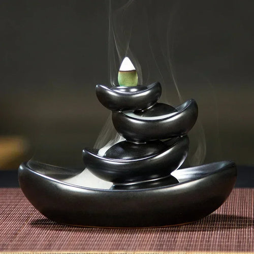 1pc Lucky Fortune Mascot Classic Black Ceramic Backflow Incense Burner Yoga Assuaging and Calming Home Decor Zen Meditation Set